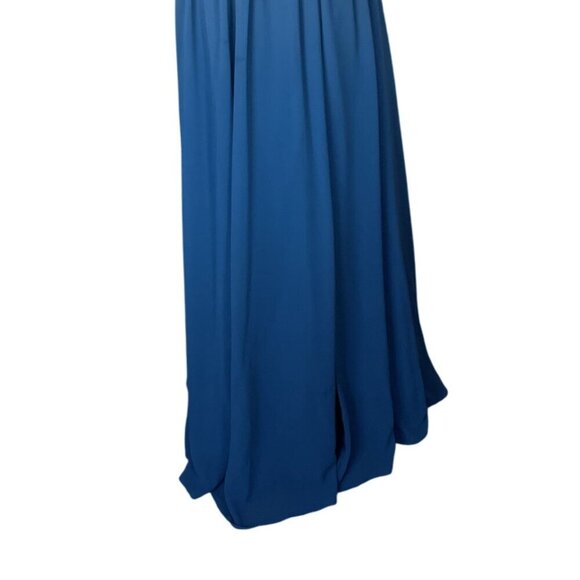 Azazie Aaida Dress Size 4 A-Line Chiffon Lace Up Ink Blue Bridesmaid Dress Maxi - Picture 4 of 10